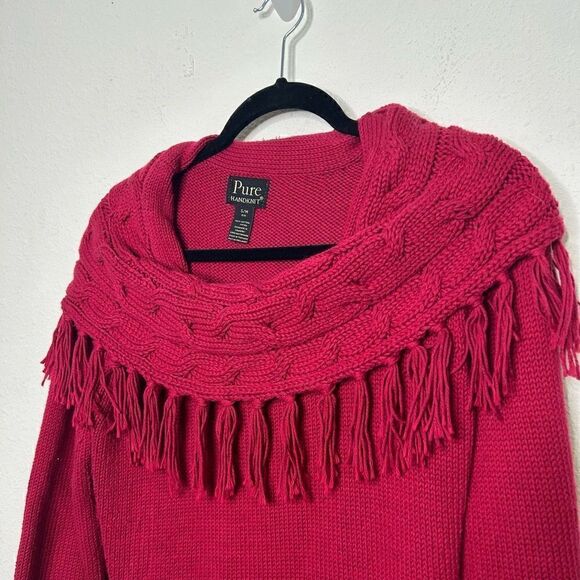 Pure Handknit Women’s Red Fringe Cowl Neck Cotton Sweater Size S/M - Picture 2 of 13